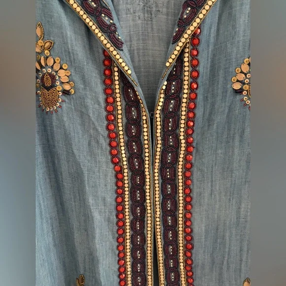 Soft Surroundings Heavily Beaded Embroidered Tencel Duster Coat - Indigo, Large - Picture 6 of 12